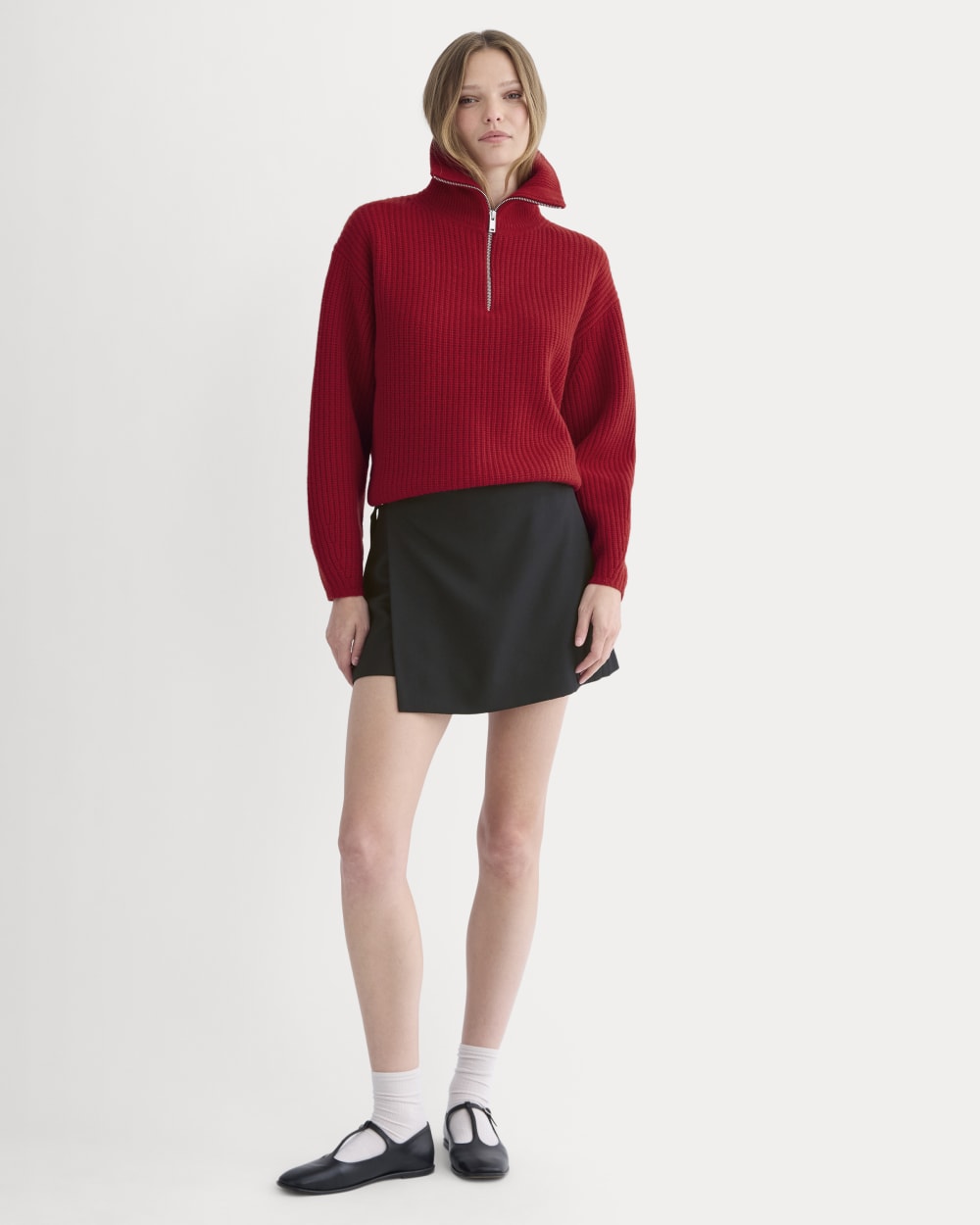 Half-Zip Sweater in Luxe Merino | Berry Red