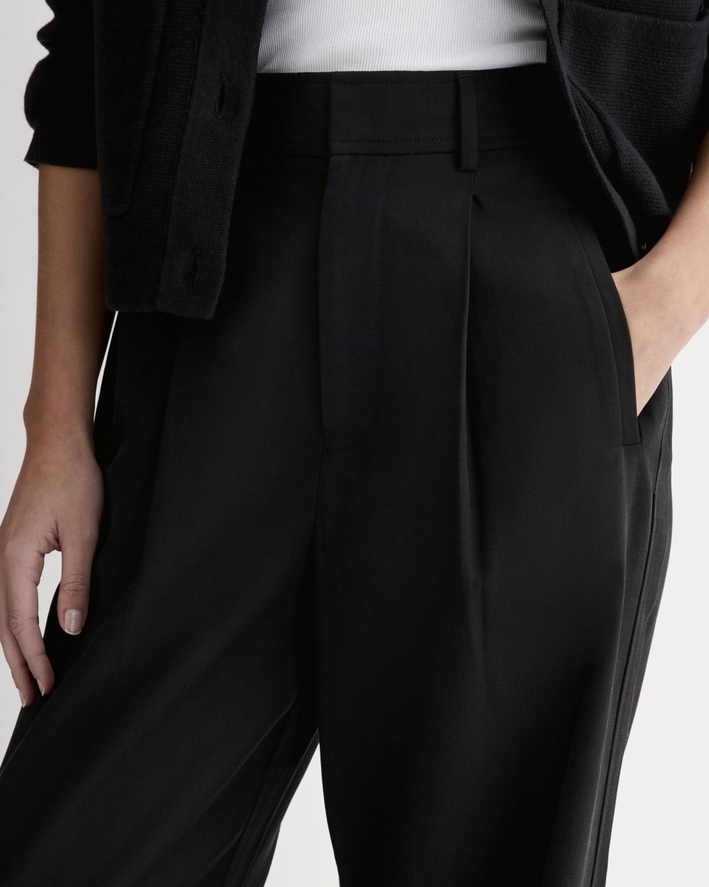 The Draper Pleated Pant in Buttersmooth | Black | 30" Inseam