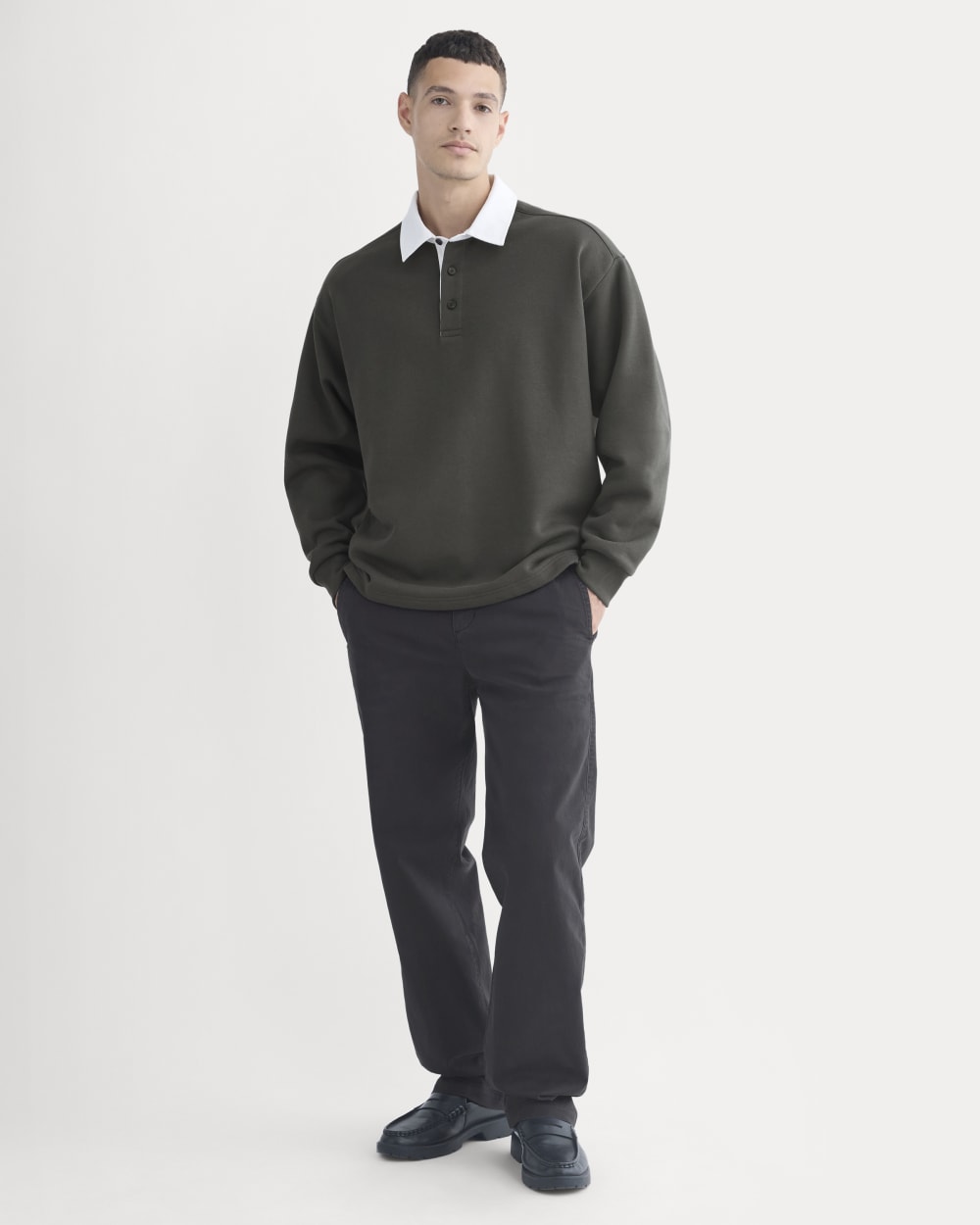 Luxe Fleece Rugby Polo | Washed Black