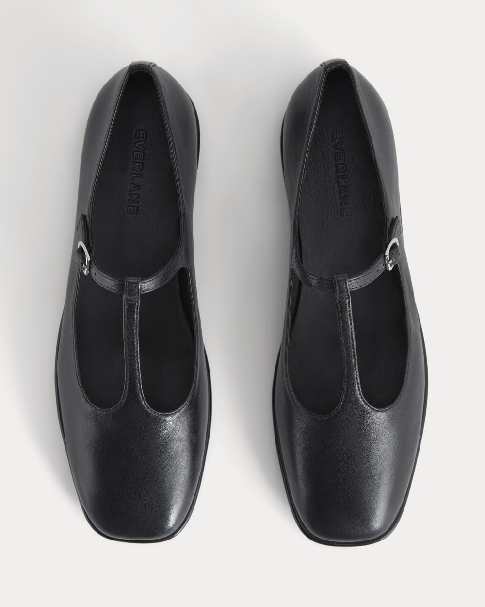 The Leather T-Strap Flat | Black