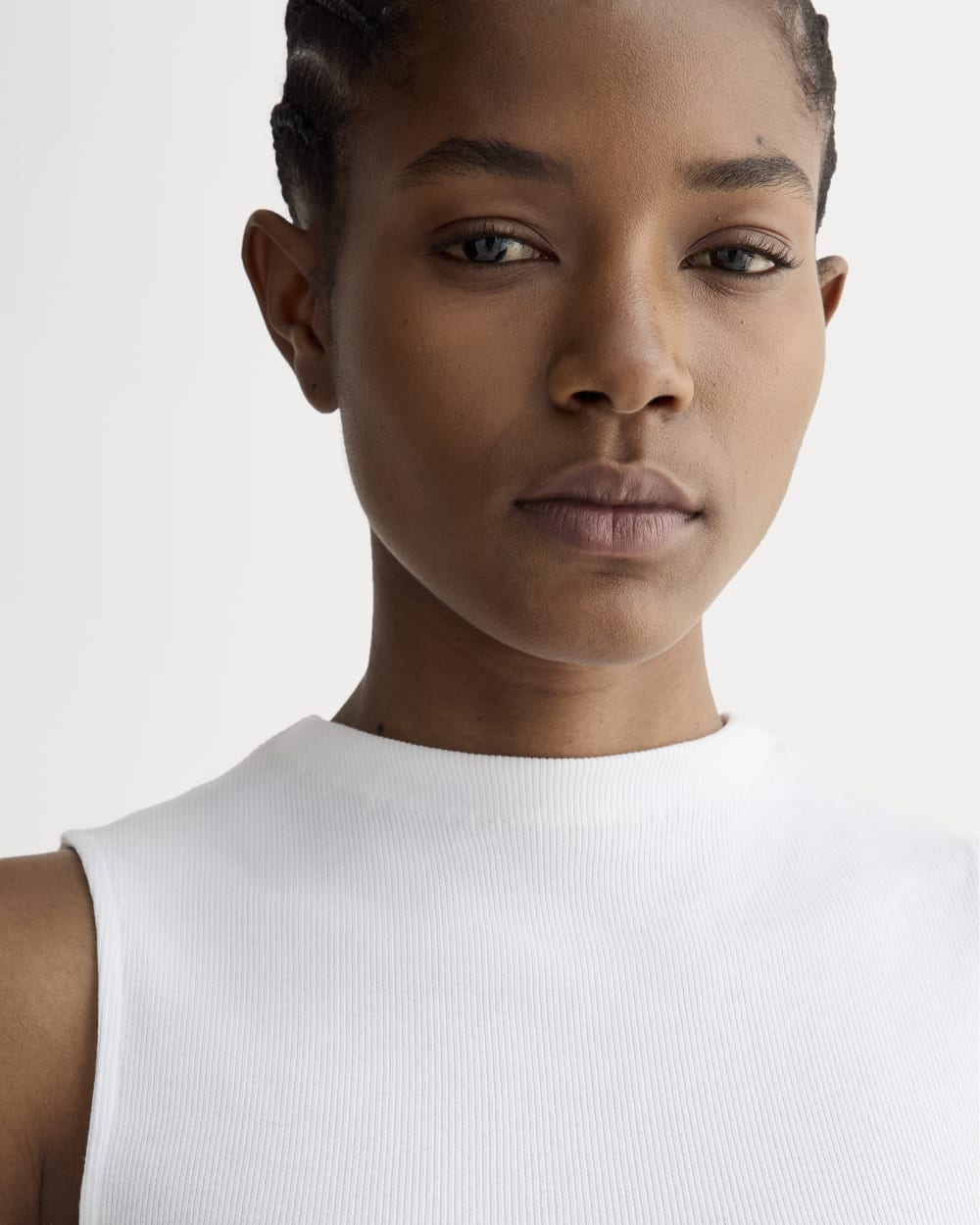 The Luxe Rib Funnel-Neck Tank | White